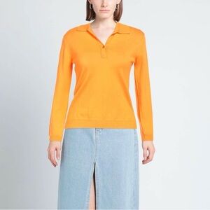 ARAGONA Vibrant Orange Long Sleeve 100% Lightweight Wool Sweater